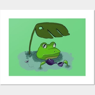 Tea Drinker Frog in the Pond Posters and Art